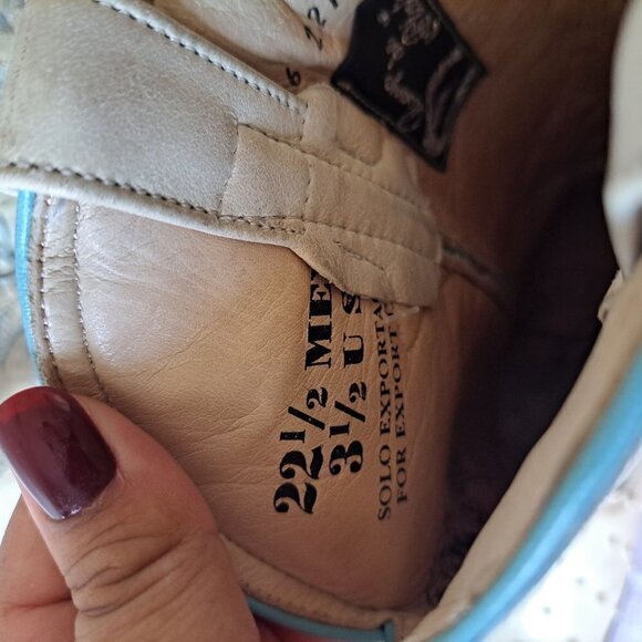 Mens Ostrich Imitation Western Rodeo Leather Boots white and‎ Blue Size 3.5 - Picture 13 of 16